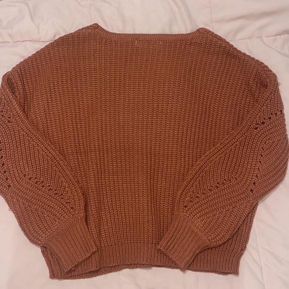 Moon & Madison Burnt Orange Open Knit V-Neck Fall/Spring Sweater Size Small - Picture 2 of 4